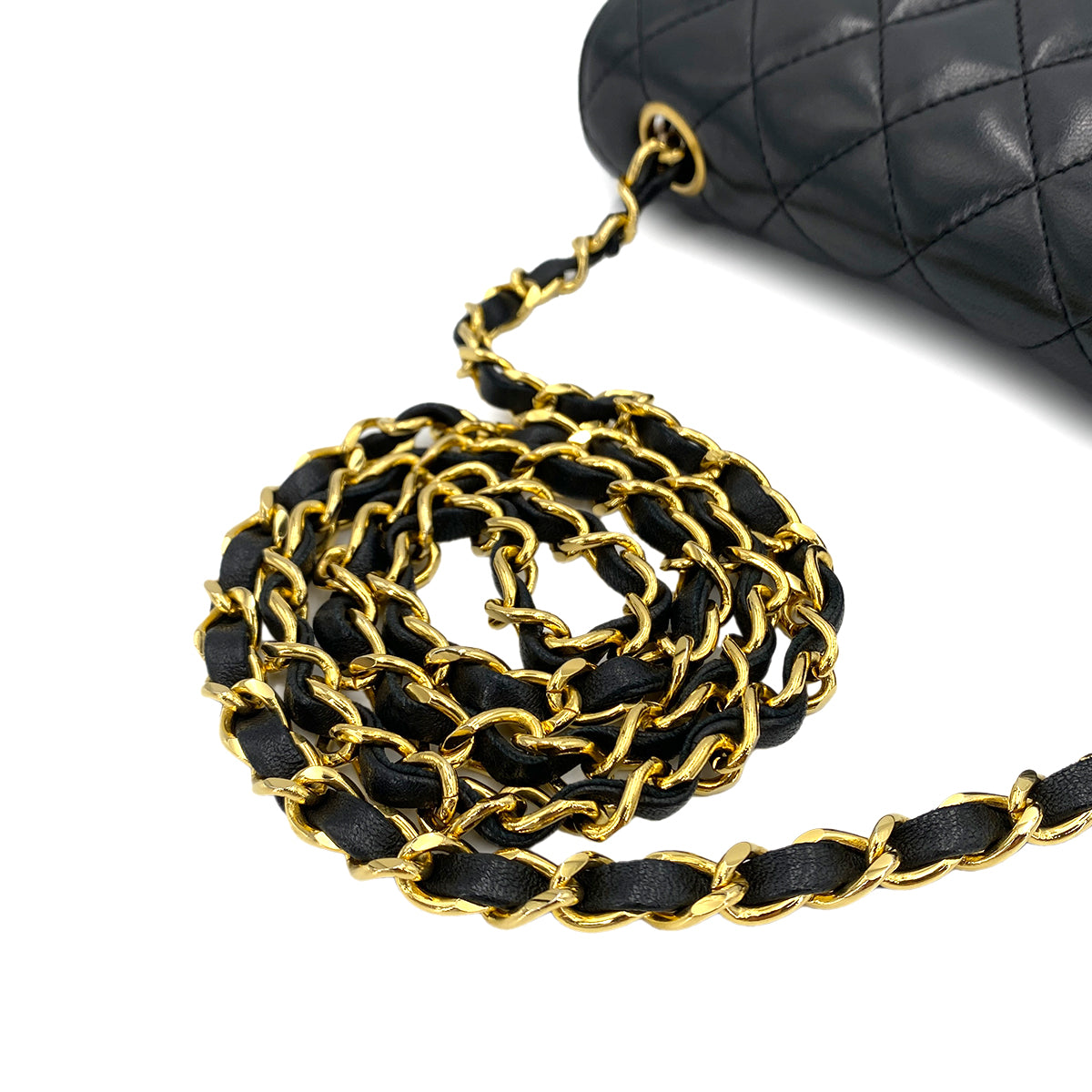 CHANEL VINTAGE HALF MOON CHAIN SHOULDER BAG BLACK LAMB SKIN 90249863