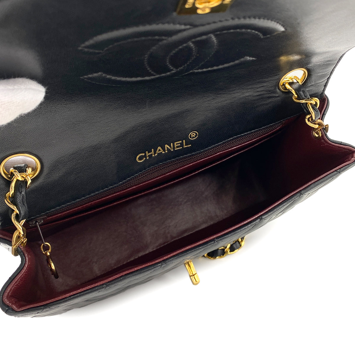 CHANEL VINTAGE HALF MOON CHAIN SHOULDER BAG BLACK LAMB SKIN 90249863