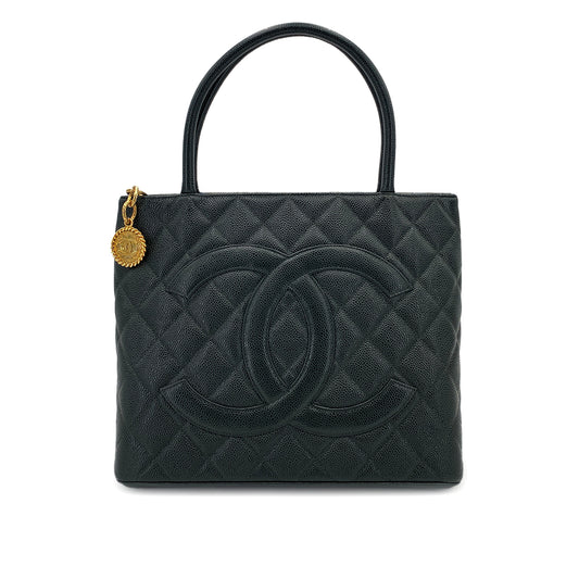 CHANEL VINTAGE MEDALLION TOTE BAG DARK GREEN CAVIAR SKIN 90249866