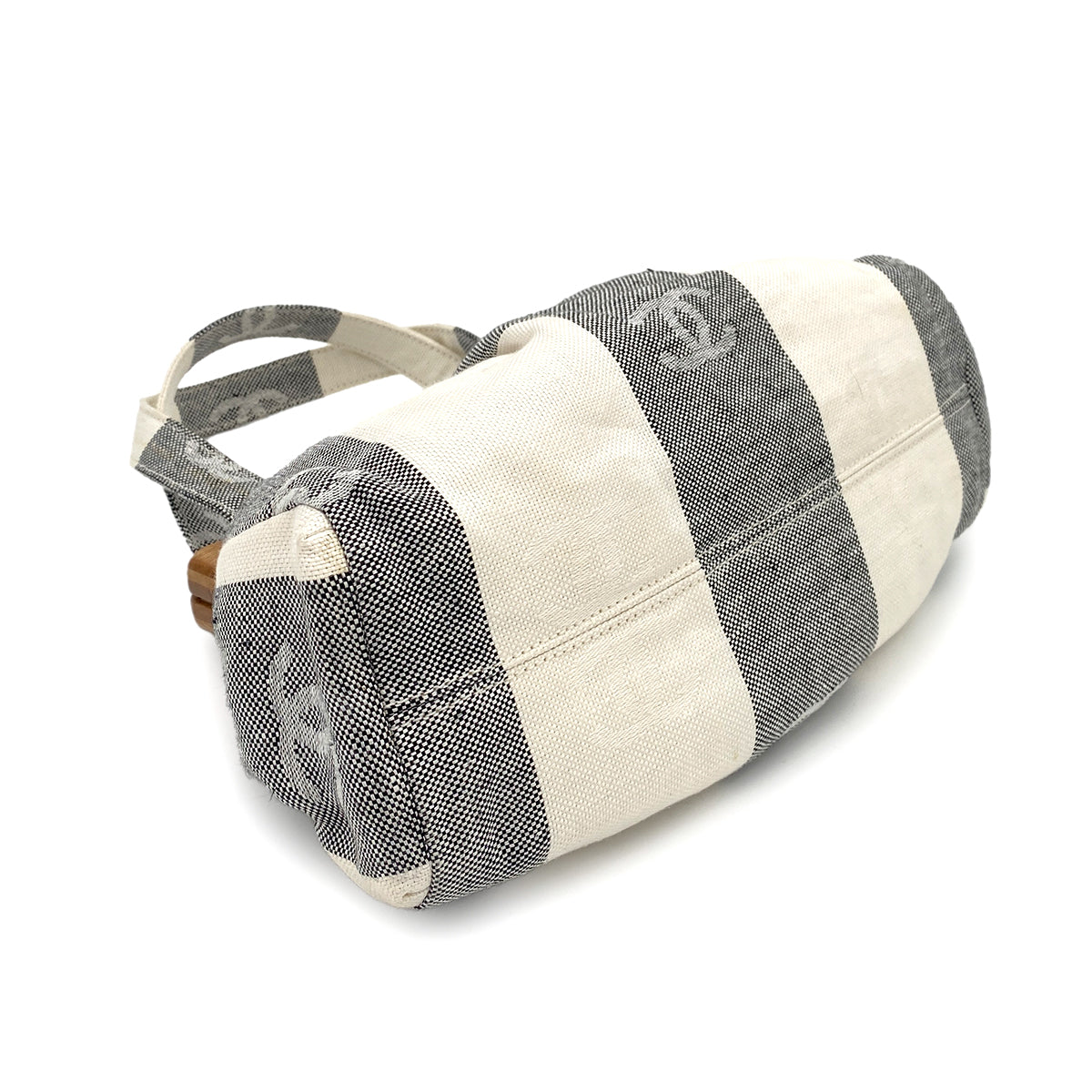 CHANEL VINTAGE COCO MARK PRINT HAND BAG CANVAS WOOD BLACK WHITE 90249867
