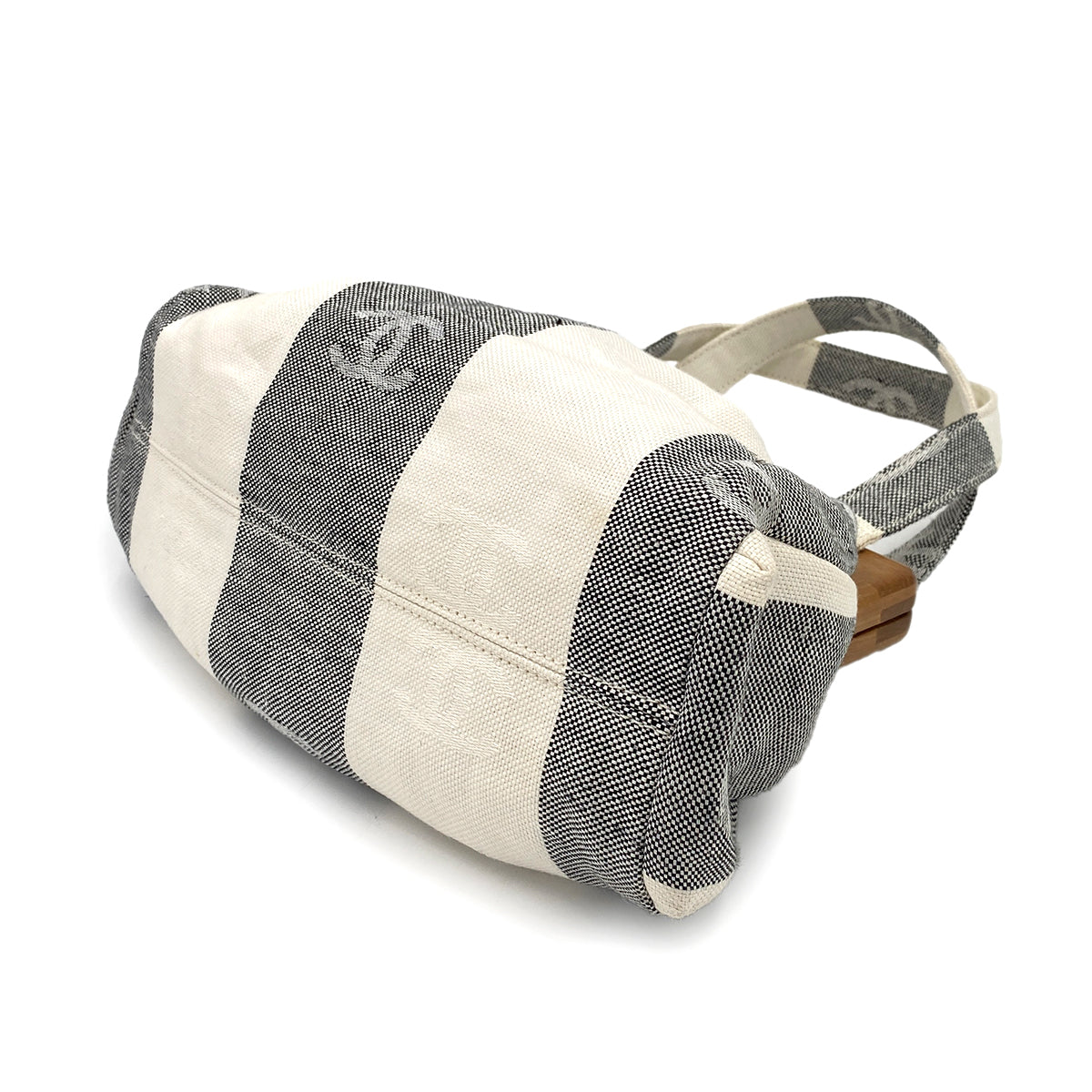 CHANEL VINTAGE COCO MARK PRINT HAND BAG CANVAS WOOD BLACK WHITE 90249867