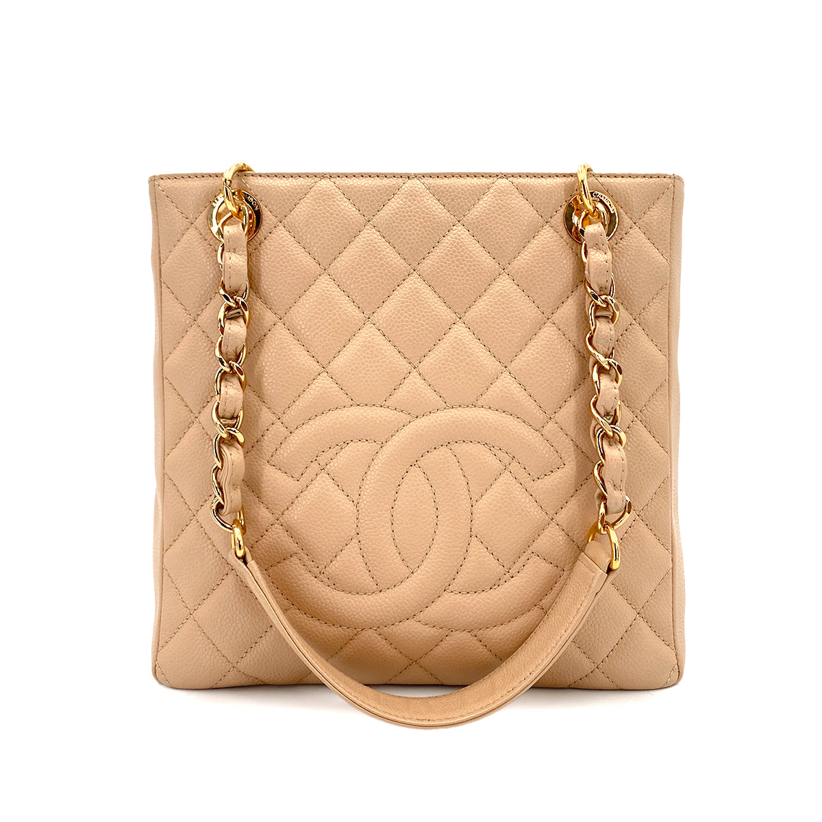 CHANEL VINTAGE PST CHAIN TOTE BAG BEIGE CAVIAR SKIN 90249868