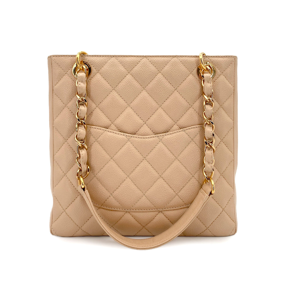 CHANEL VINTAGE PST CHAIN TOTE BAG BEIGE CAVIAR SKIN 90249868
