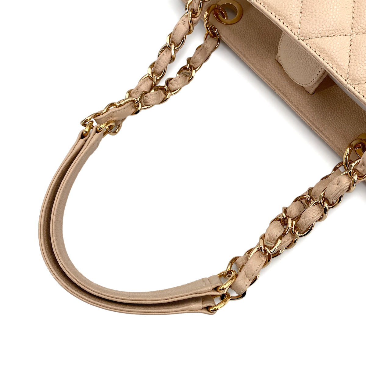 CHANEL VINTAGE PST CHAIN TOTE BAG BEIGE CAVIAR SKIN 90249868