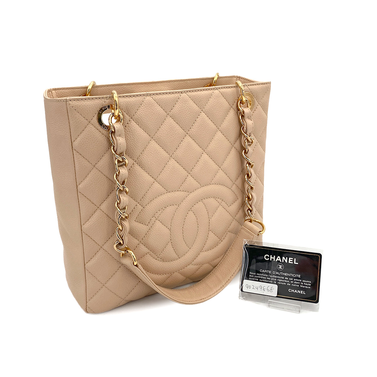 CHANEL VINTAGE PST CHAIN TOTE BAG BEIGE CAVIAR SKIN 90249868