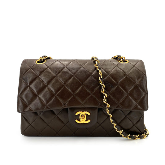CHANEL VINTAGE CLASSIC FLAP MEDIUM CHAIN SHOULDER BAG BROWN LAMB SKIN 90249874