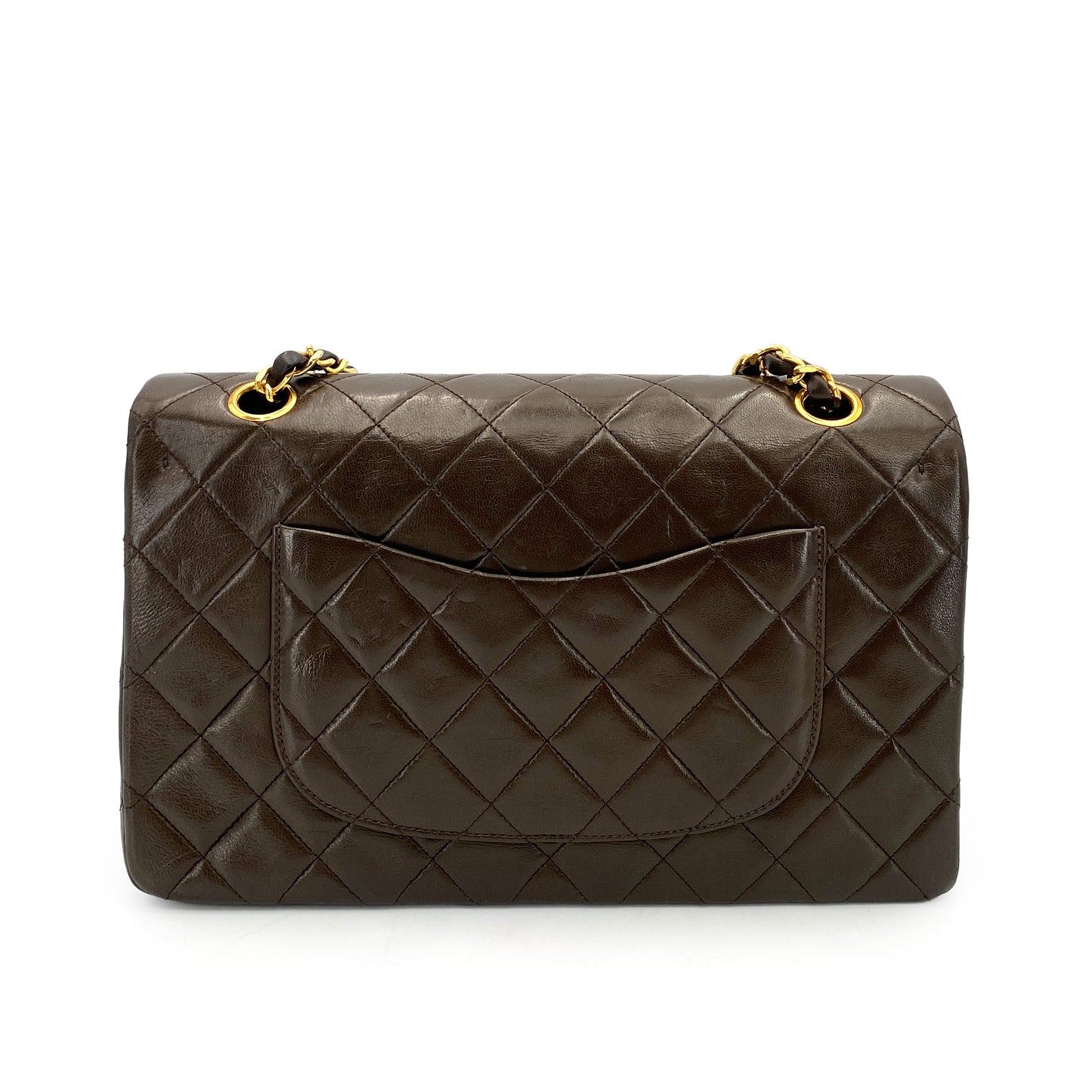 CHANEL VINTAGE CLASSIC FLAP MEDIUM CHAIN SHOULDER BAG BROWN LAMB SKIN 90249874