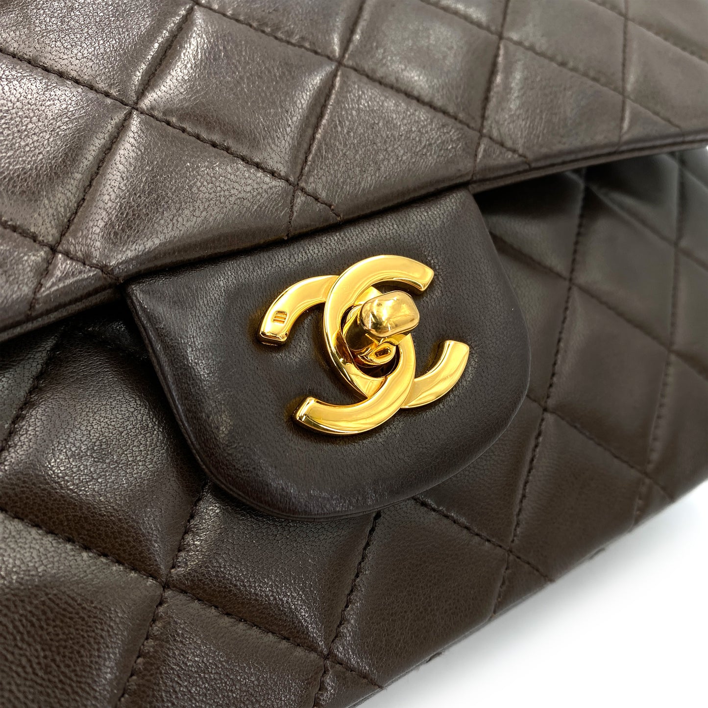 CHANEL VINTAGE CLASSIC FLAP MEDIUM CHAIN SHOULDER BAG BROWN LAMB SKIN 90249874
