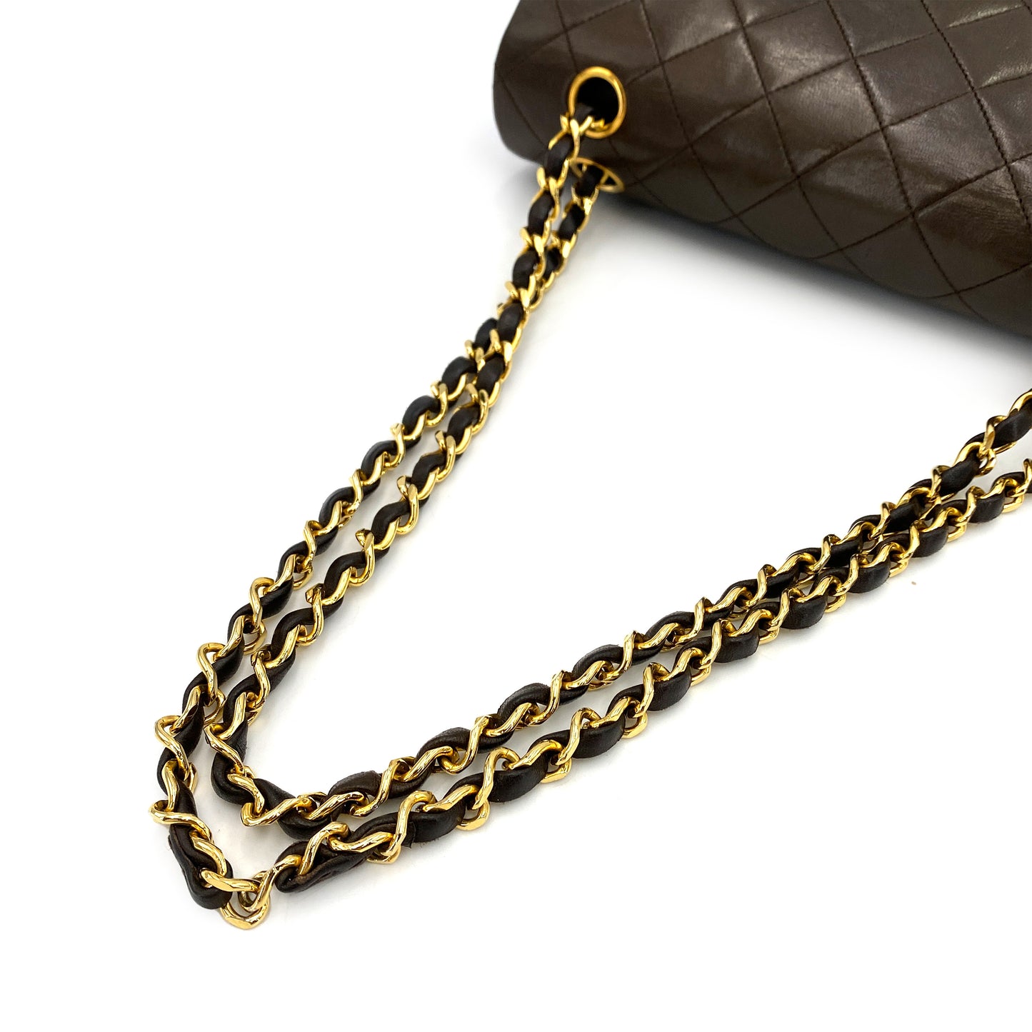 CHANEL VINTAGE CLASSIC FLAP MEDIUM CHAIN SHOULDER BAG BROWN LAMB SKIN 90249874