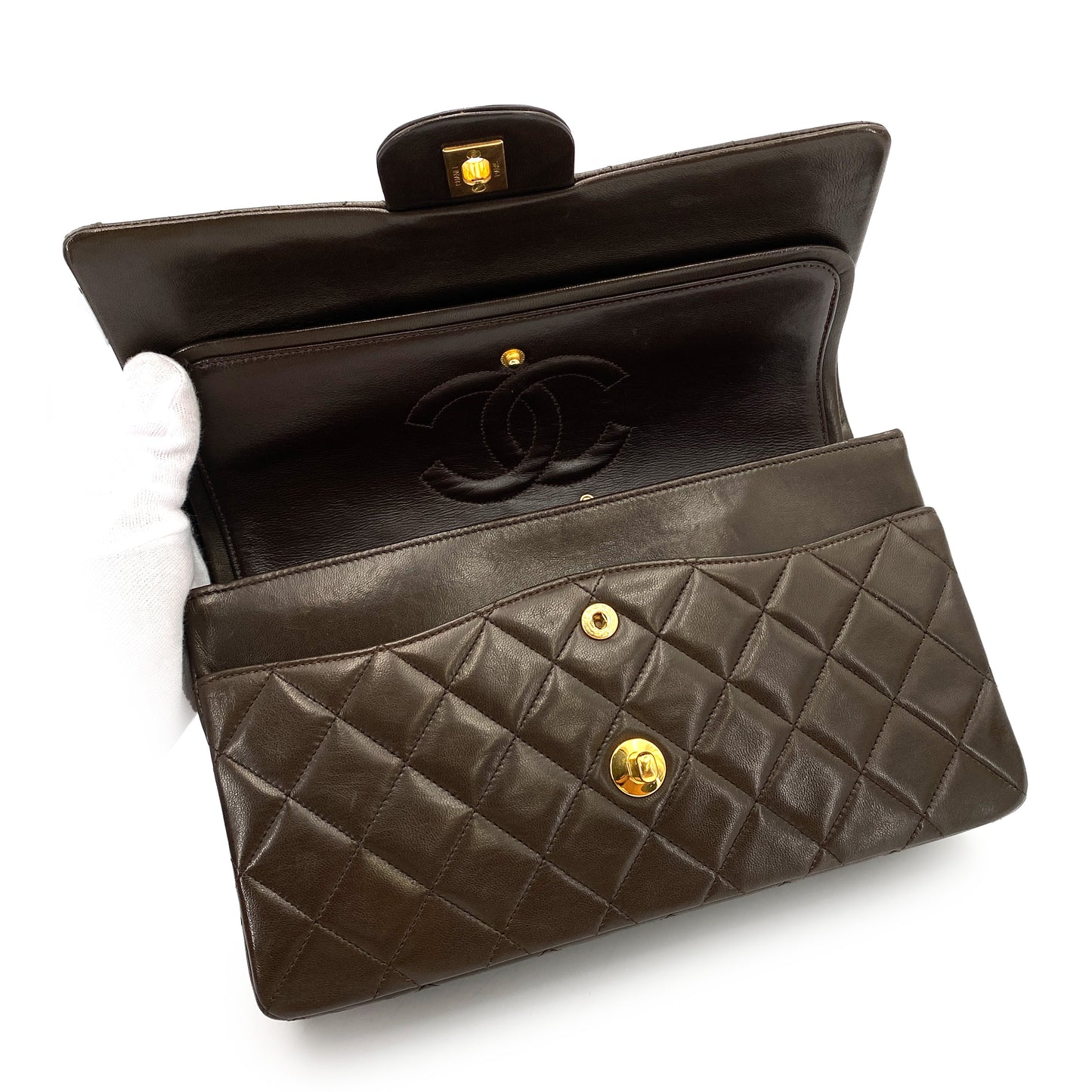 CHANEL VINTAGE CLASSIC FLAP MEDIUM CHAIN SHOULDER BAG BROWN LAMB SKIN 90249874