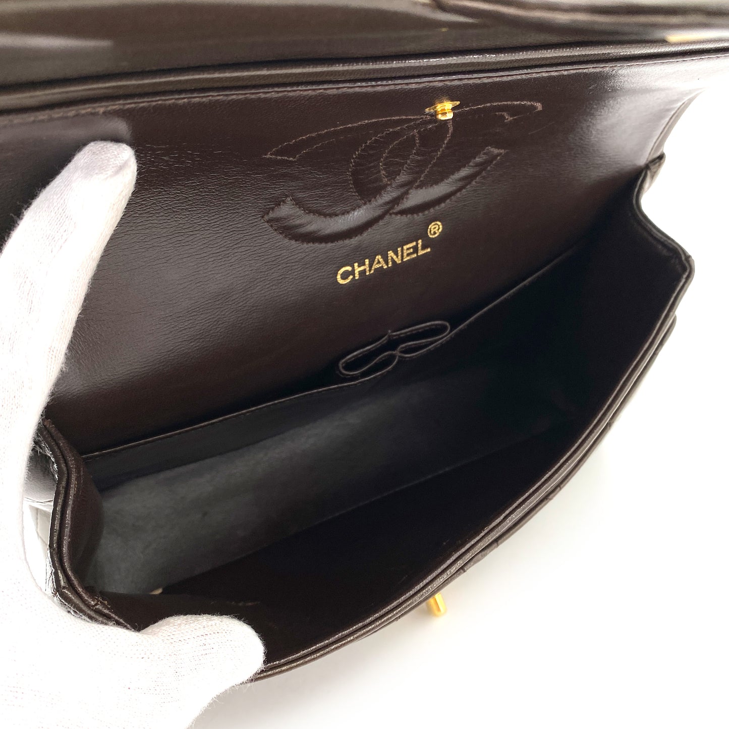 CHANEL VINTAGE CLASSIC FLAP MEDIUM CHAIN SHOULDER BAG BROWN LAMB SKIN 90249874