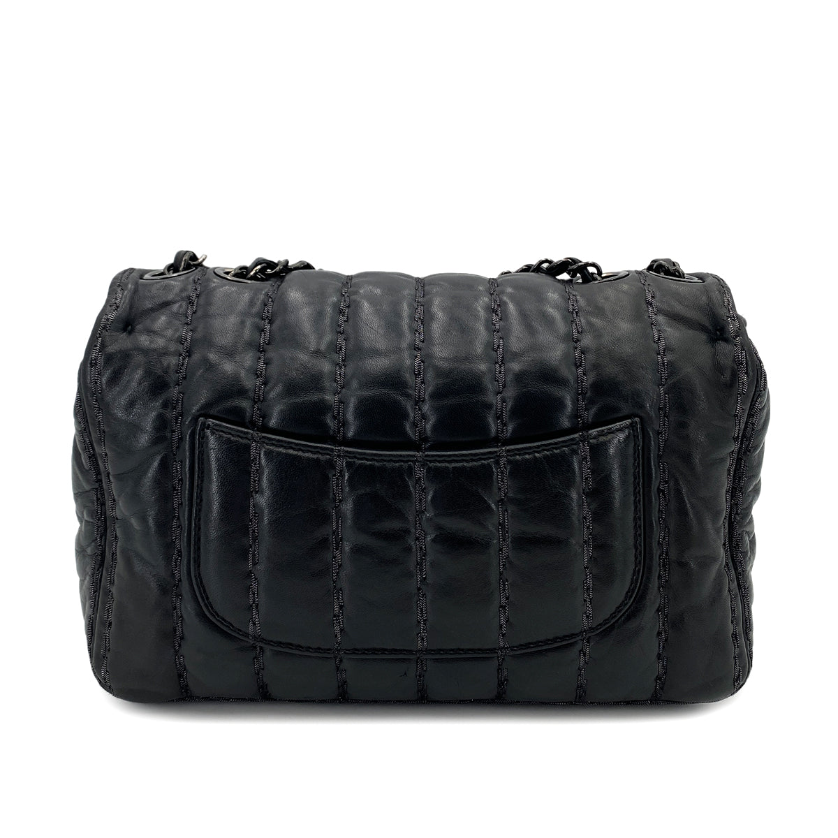 CHANEL MADEMOISELLE STITCH CHAIN SHOULDER BAG BLACK LAMB SKIN 90249877