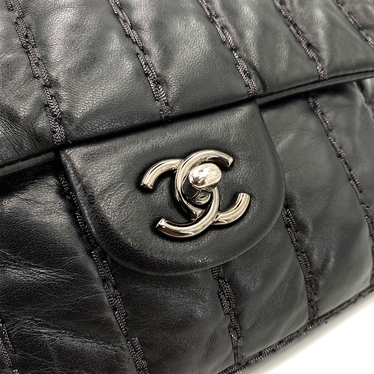 CHANEL MADEMOISELLE STITCH CHAIN SHOULDER BAG BLACK LAMB SKIN 90249877