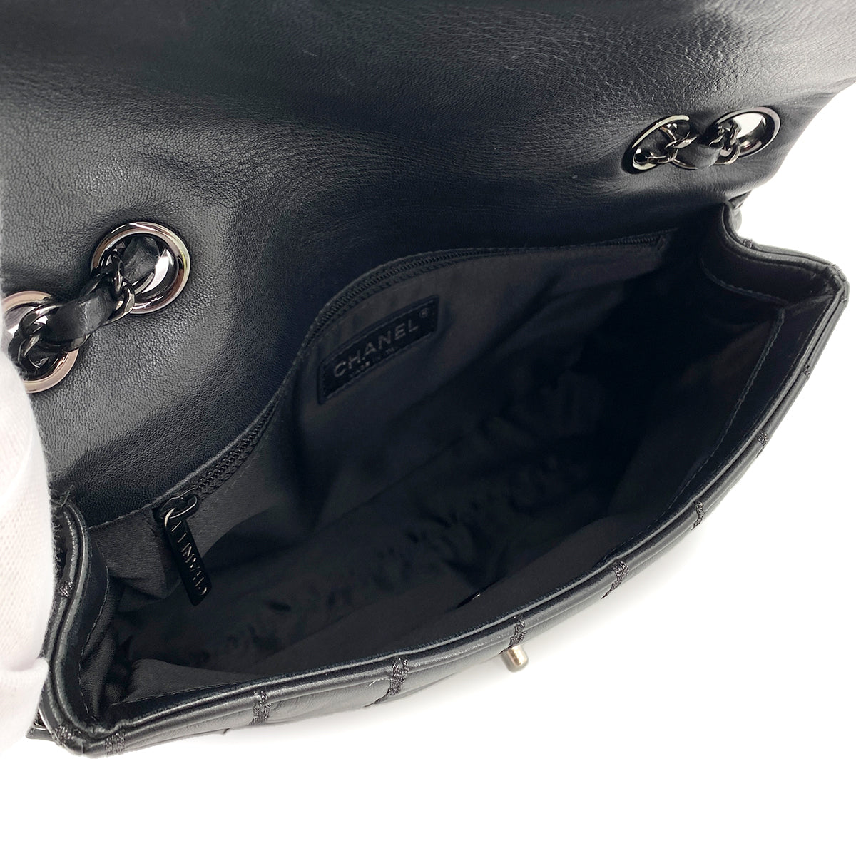 CHANEL MADEMOISELLE STITCH CHAIN SHOULDER BAG BLACK LAMB SKIN 90249877
