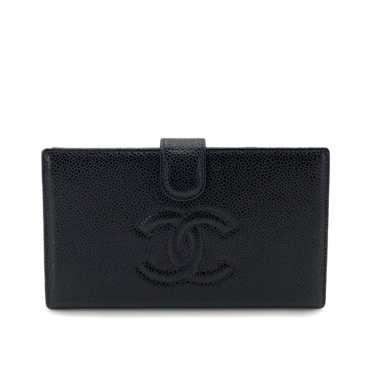 CHANEL VINTAGE BIFOLD LONG WALLET BLACK CAVIAR SKIN 90249883