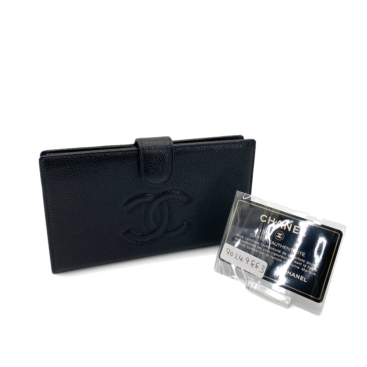 CHANEL VINTAGE BIFOLD LONG WALLET BLACK CAVIAR SKIN 90249883