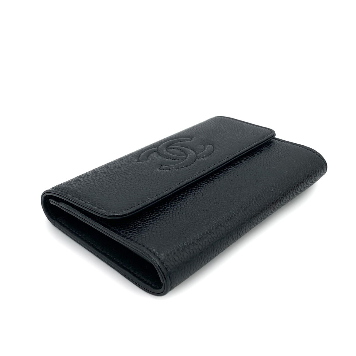 CHANEL BIFOLD COMPACT WALLET BLACK CAVIAR SKIN 90249884