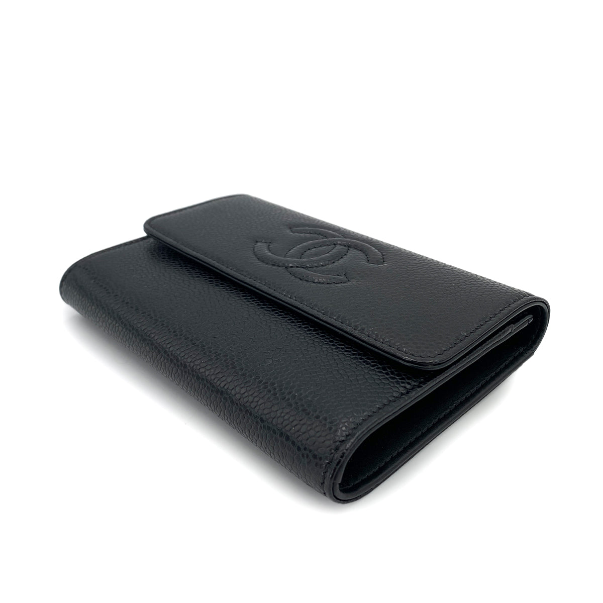 CHANEL BIFOLD COMPACT WALLET BLACK CAVIAR SKIN 90249884