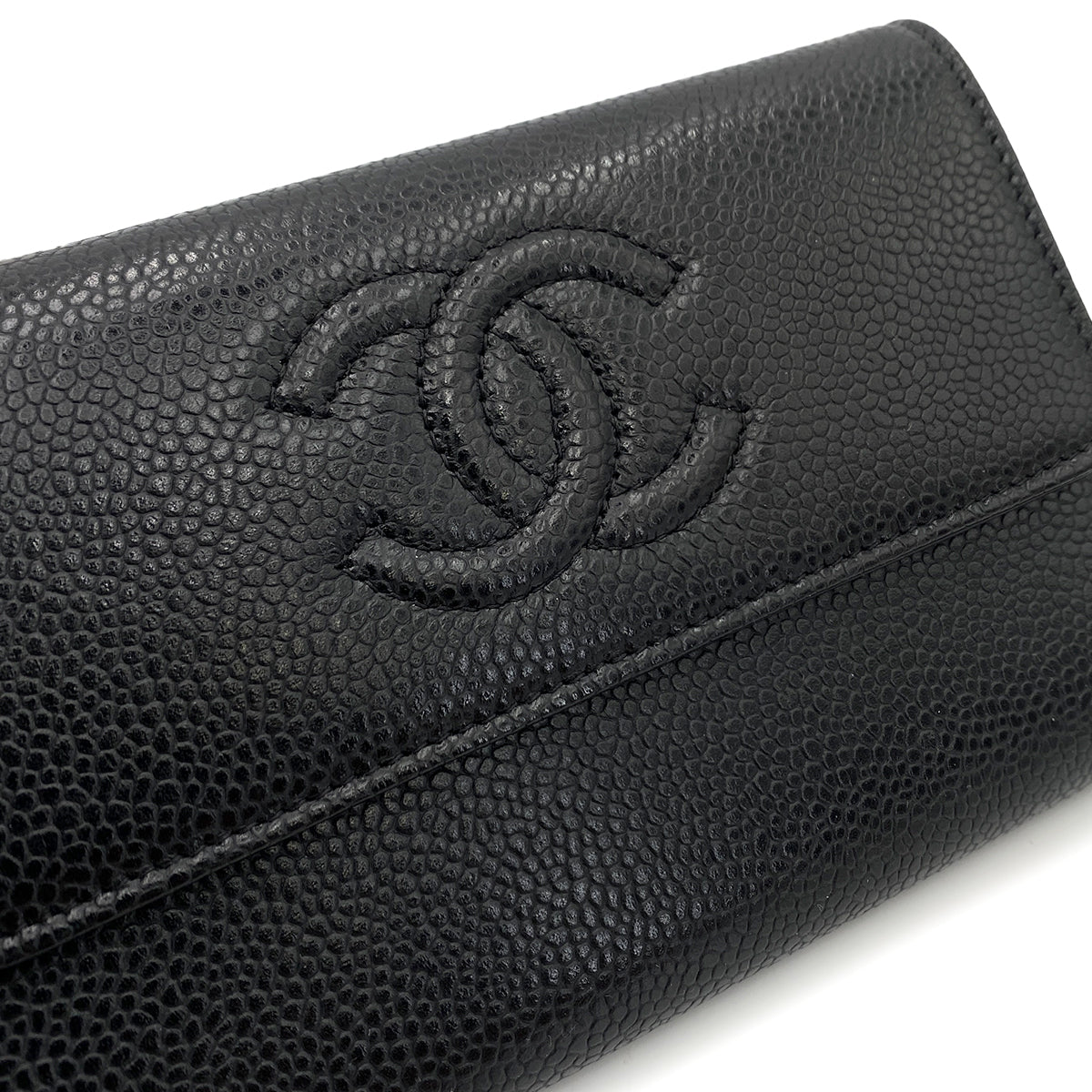 CHANEL BIFOLD COMPACT WALLET BLACK CAVIAR SKIN 90249884