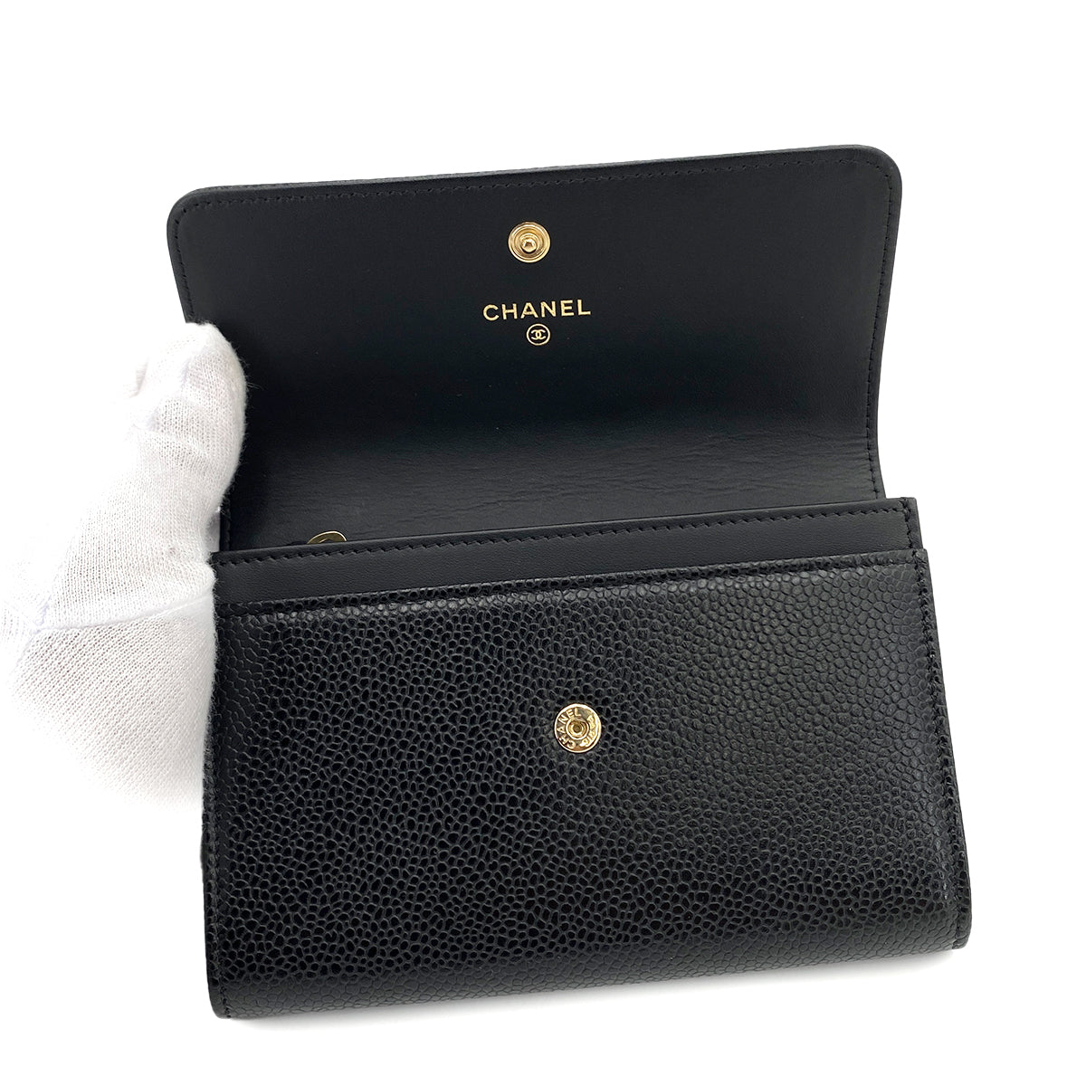 CHANEL BIFOLD COMPACT WALLET BLACK CAVIAR SKIN 90249884