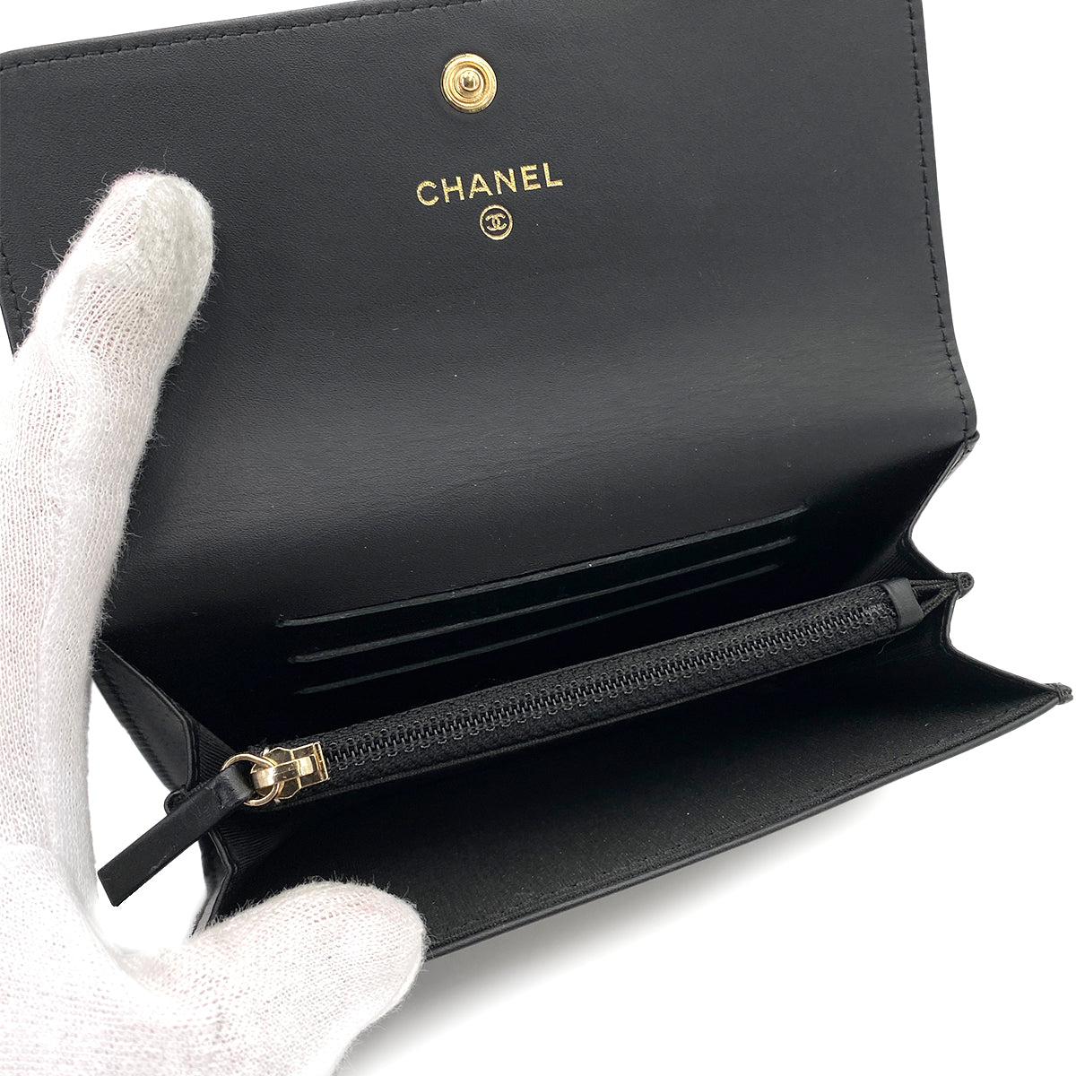 CHANEL BIFOLD COMPACT WALLET BLACK CAVIAR SKIN 90249884