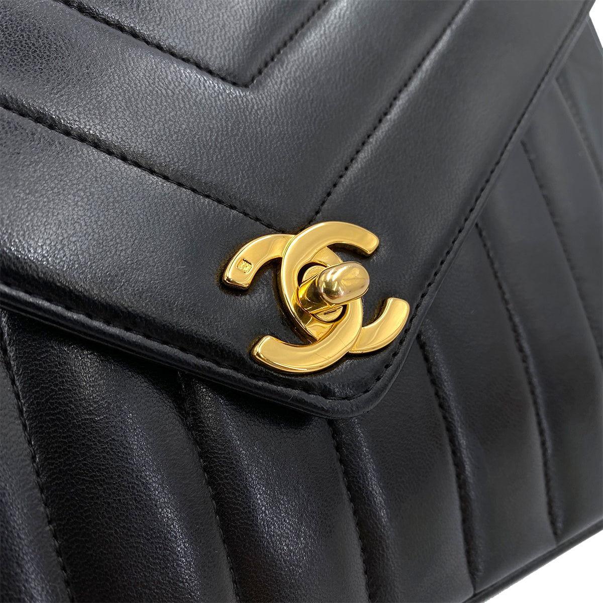 CHANEL VINTAGE MADEMOISELLE CHAIN SHOULDER BAG BLACK LAMB SKIN 90249967