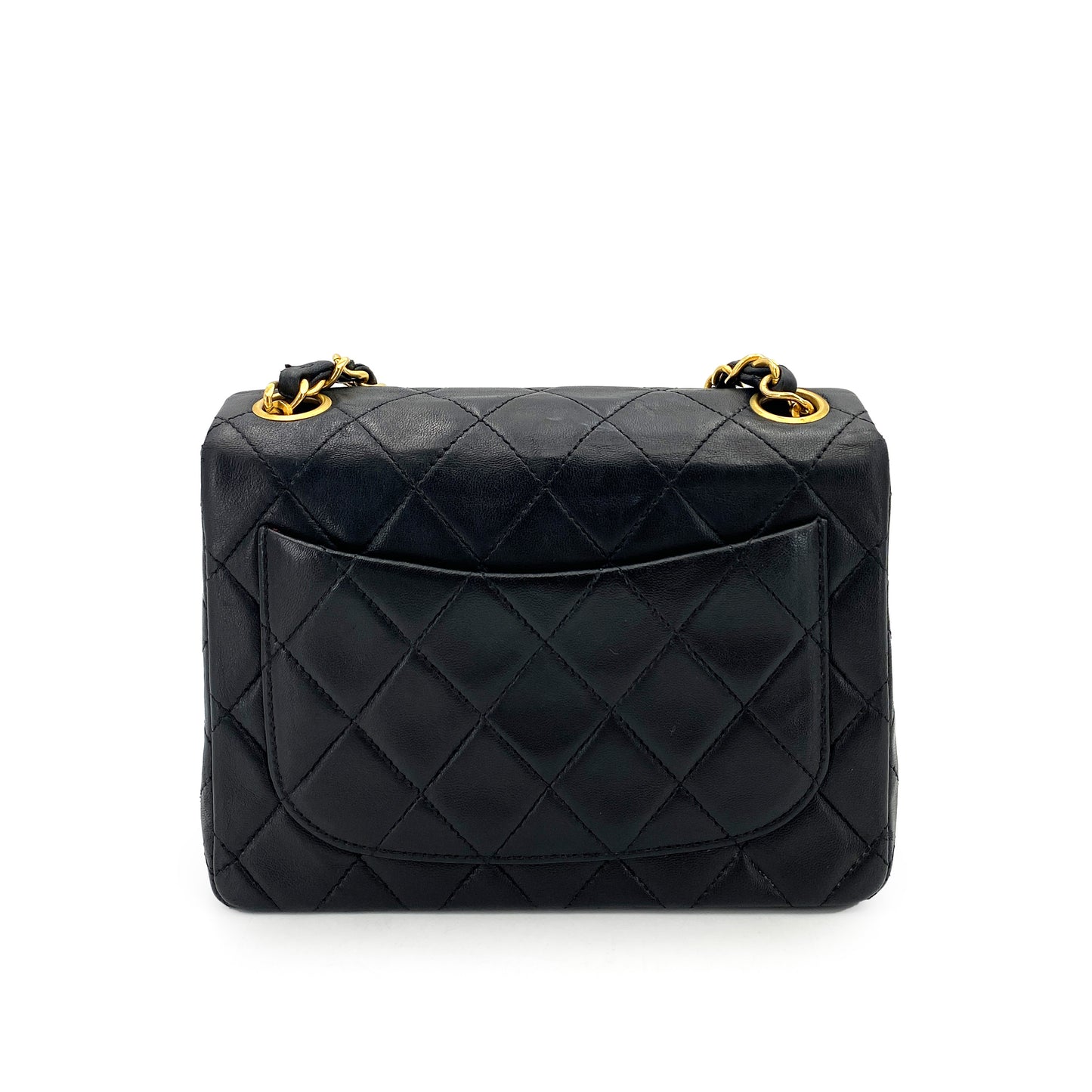 CHANEL VINTAGE MINI SQUARE 17 CHAIN SHOULDER BAG BLACK LAMB SKIN 90249979