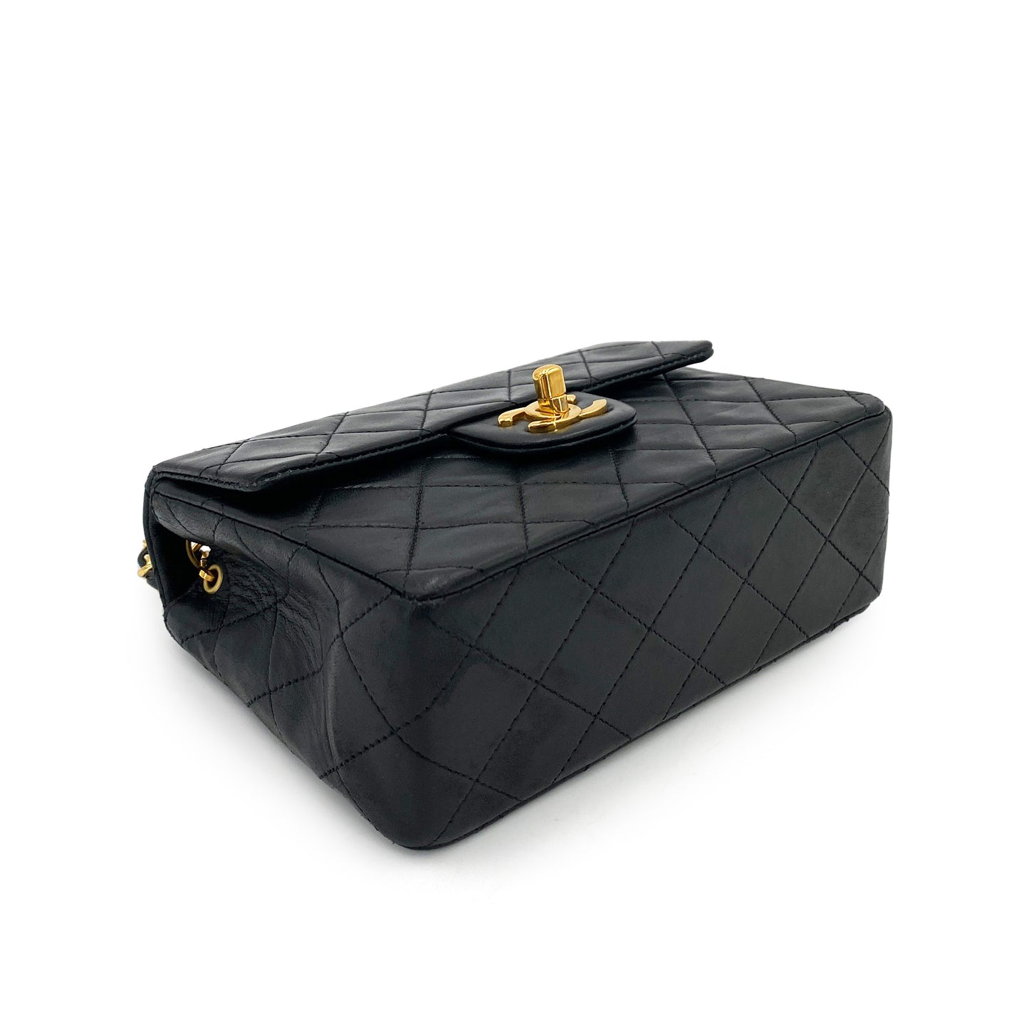 CHANEL VINTAGE MINI SQUARE 17 CHAIN SHOULDER BAG BLACK LAMB SKIN 90249979