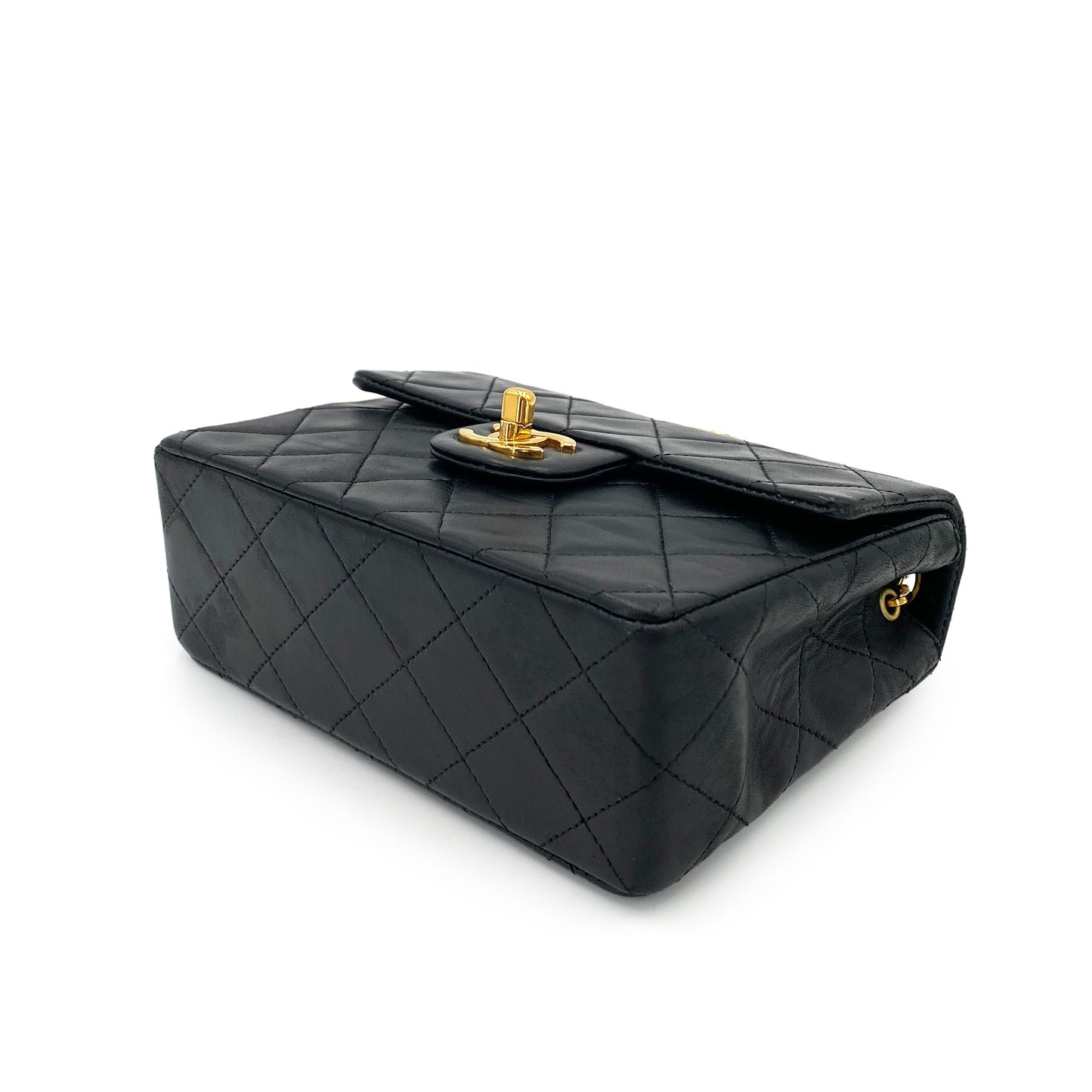 CHANEL VINTAGE MINI SQUARE 17 CHAIN SHOULDER BAG BLACK LAMB SKIN 90249979