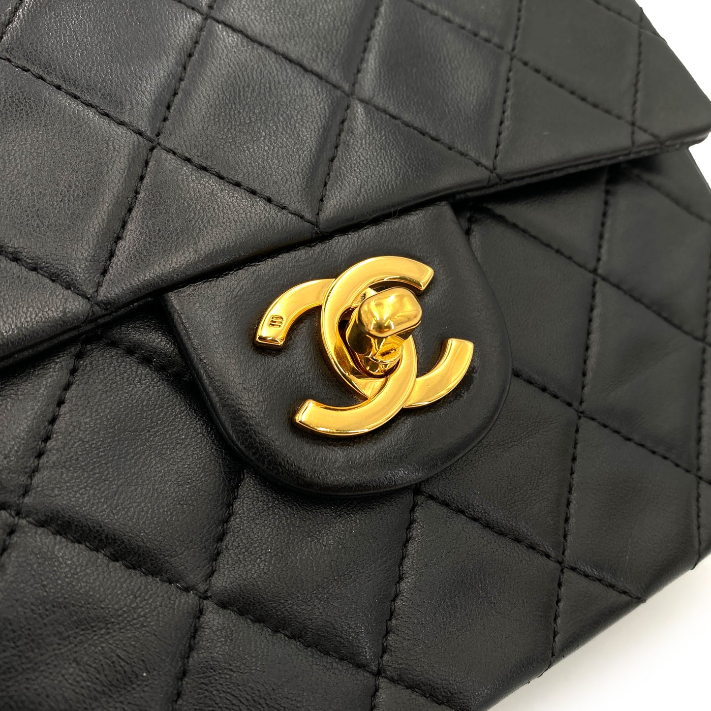 CHANEL VINTAGE MINI SQUARE 17 CHAIN SHOULDER BAG BLACK LAMB SKIN 90249979