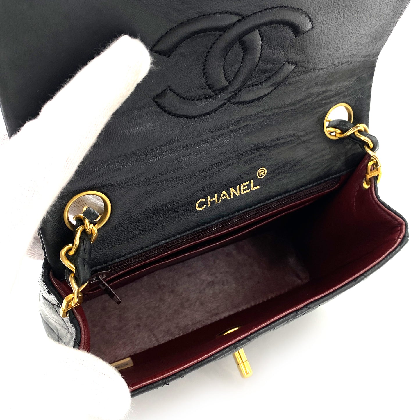 CHANEL VINTAGE MINI SQUARE 17 CHAIN SHOULDER BAG BLACK LAMB SKIN 90249979