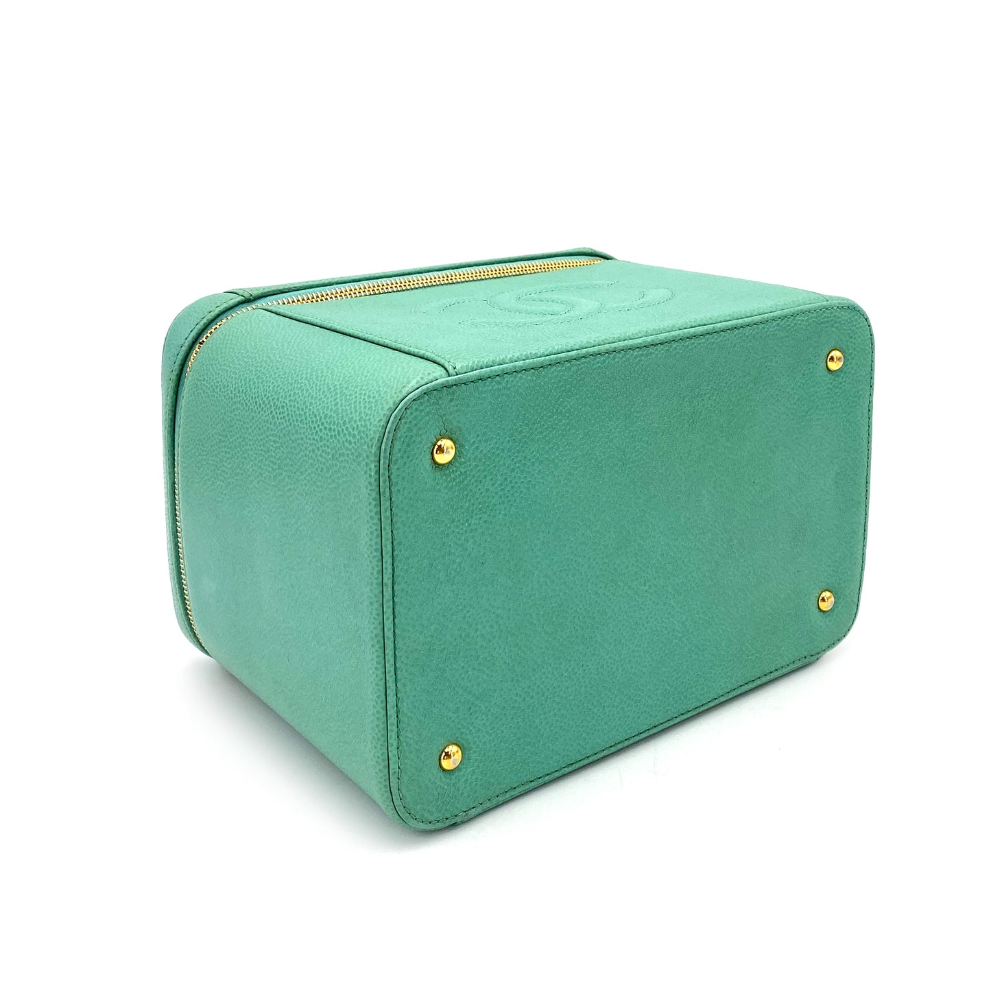 CHANEL VINTAGE 2WAY VANITY HAND SHOULDER BAG GREEN CAVIAR SKIN 90249994