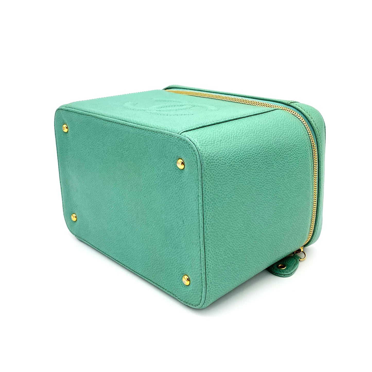 CHANEL VINTAGE 2WAY VANITY HAND SHOULDER BAG GREEN CAVIAR SKIN 90249994