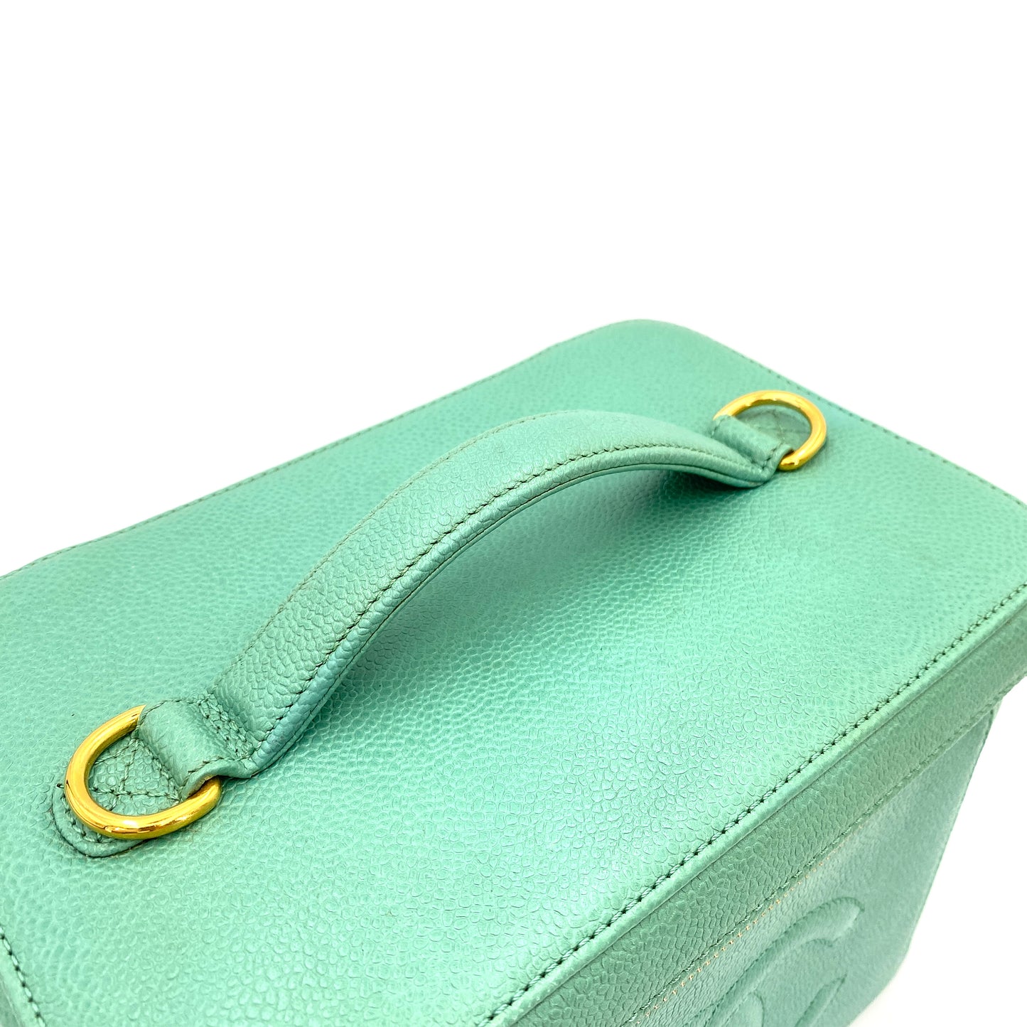 CHANEL VINTAGE 2WAY VANITY HAND SHOULDER BAG GREEN CAVIAR SKIN 90249994