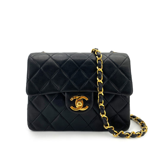 CHANEL VINTAGE MINI SQUARE 17 CHAIN SHOULDER BAG BLACK LAMB SKIN 90250014