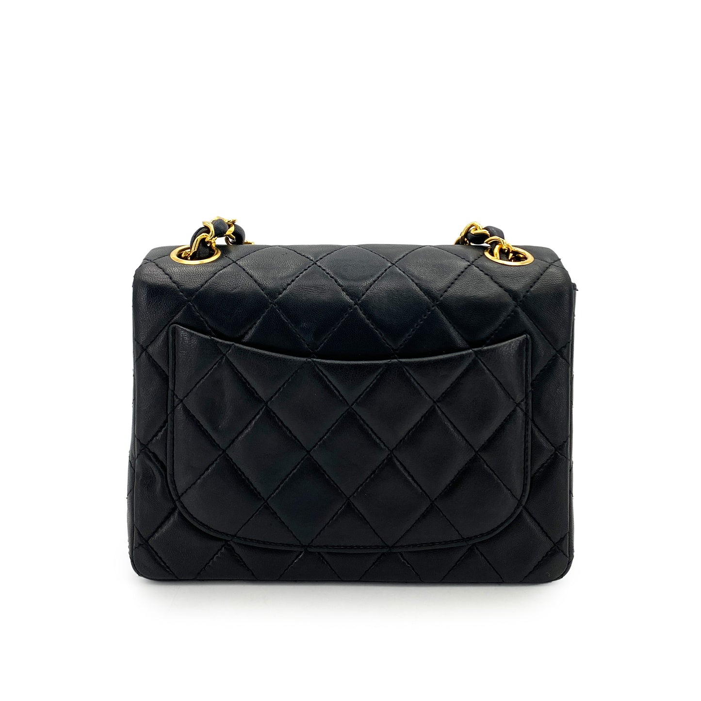 CHANEL VINTAGE MINI SQUARE 17 CHAIN SHOULDER BAG BLACK LAMB SKIN 90250014