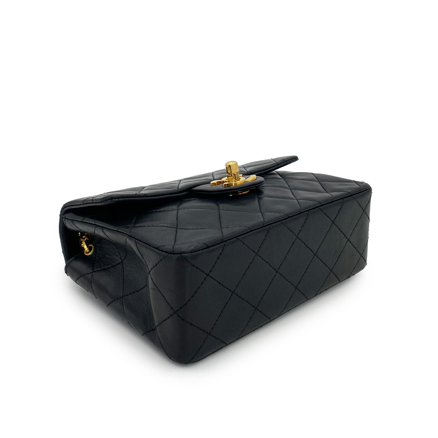 CHANEL VINTAGE MINI SQUARE 17 CHAIN SHOULDER BAG BLACK LAMB SKIN 90250014