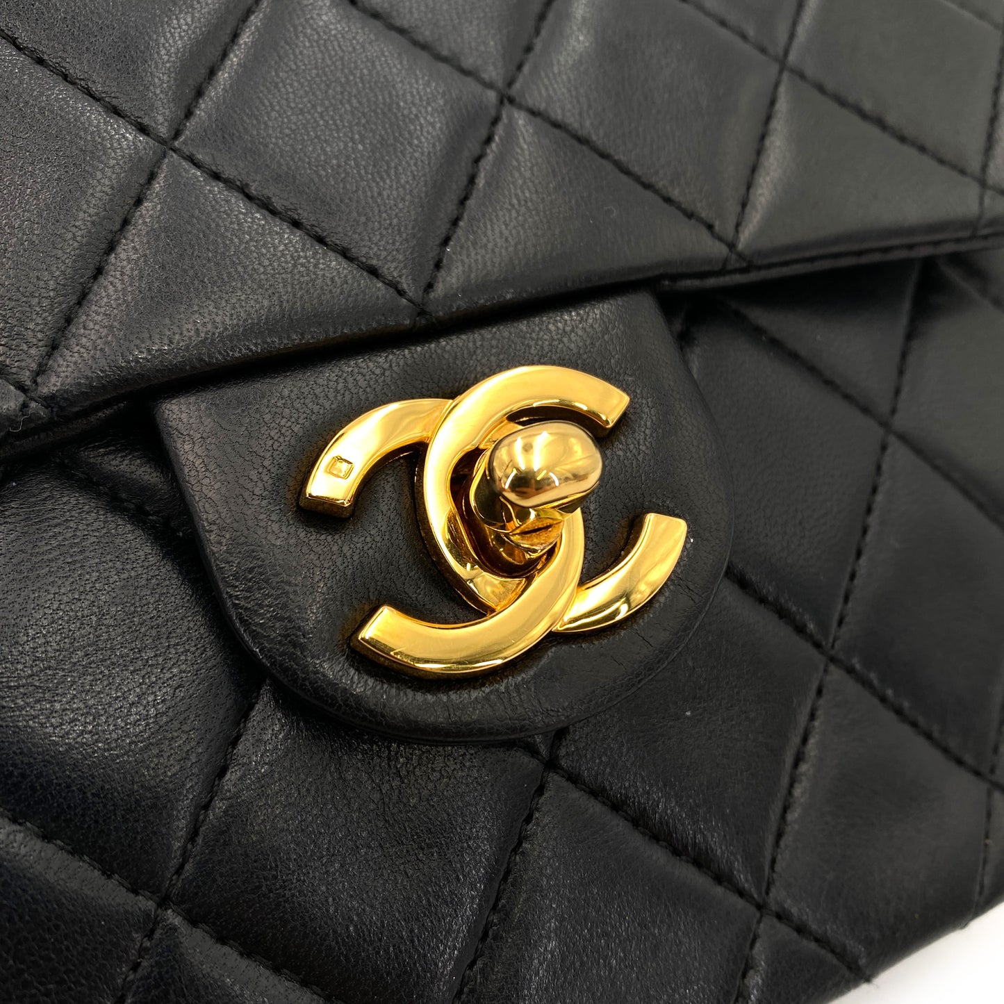 CHANEL VINTAGE MINI SQUARE 17 CHAIN SHOULDER BAG BLACK LAMB SKIN 90250014