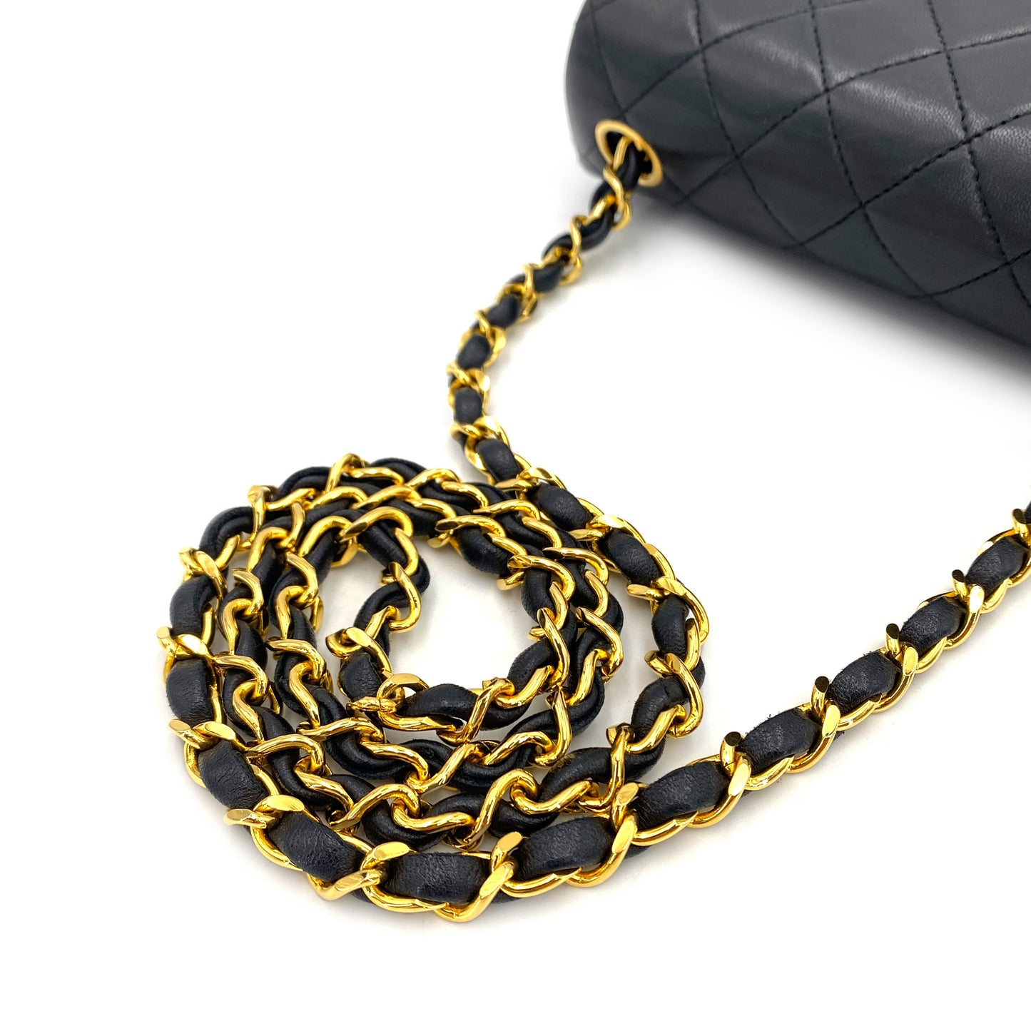 CHANEL VINTAGE MINI SQUARE 17 CHAIN SHOULDER BAG BLACK LAMB SKIN 90250014