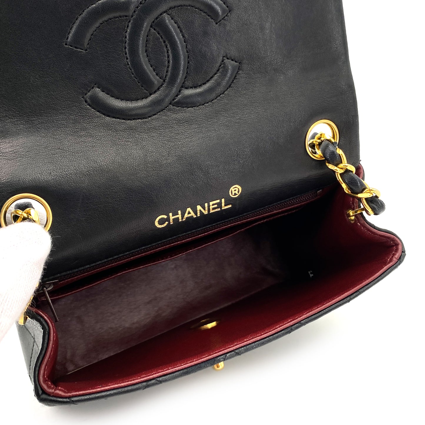CHANEL VINTAGE MINI SQUARE 17 CHAIN SHOULDER BAG BLACK LAMB SKIN 90250014