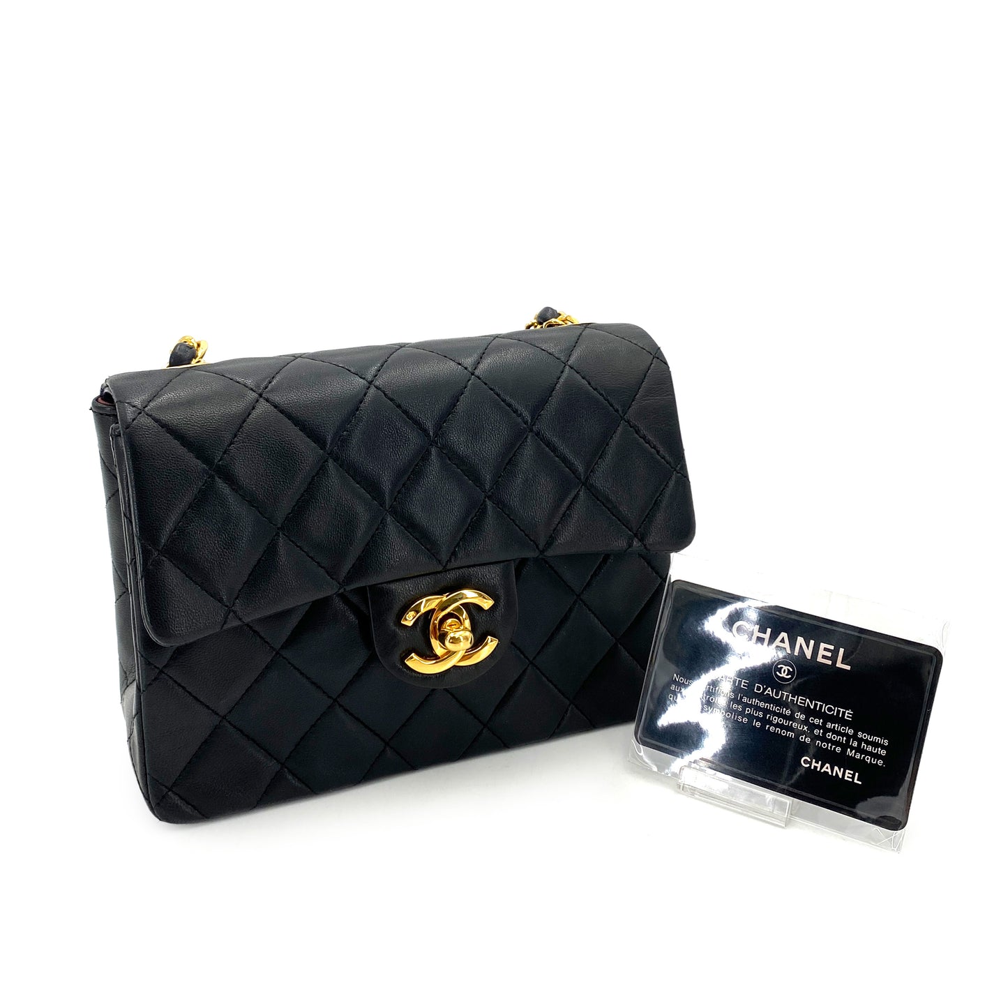 CHANEL VINTAGE MINI SQUARE 17 CHAIN SHOULDER BAG BLACK LAMB SKIN 90250014