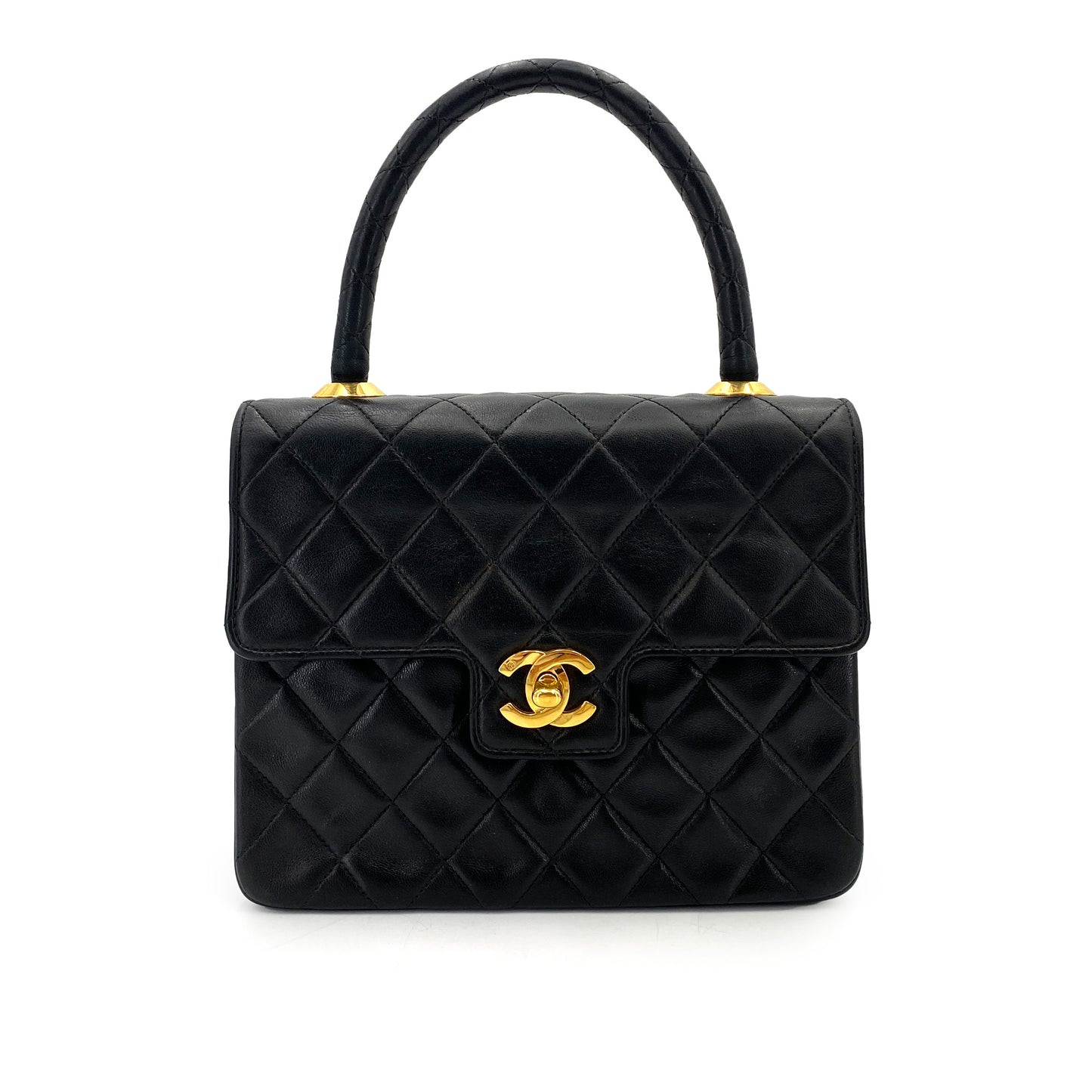 CHANEL VINTAGE MATELASSE HAND BAG BLACK LAMB SKIN 90250015