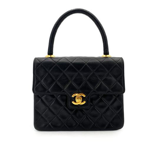 CHANEL VINTAGE MATELASSE HAND BAG BLACK LAMB SKIN 90250015