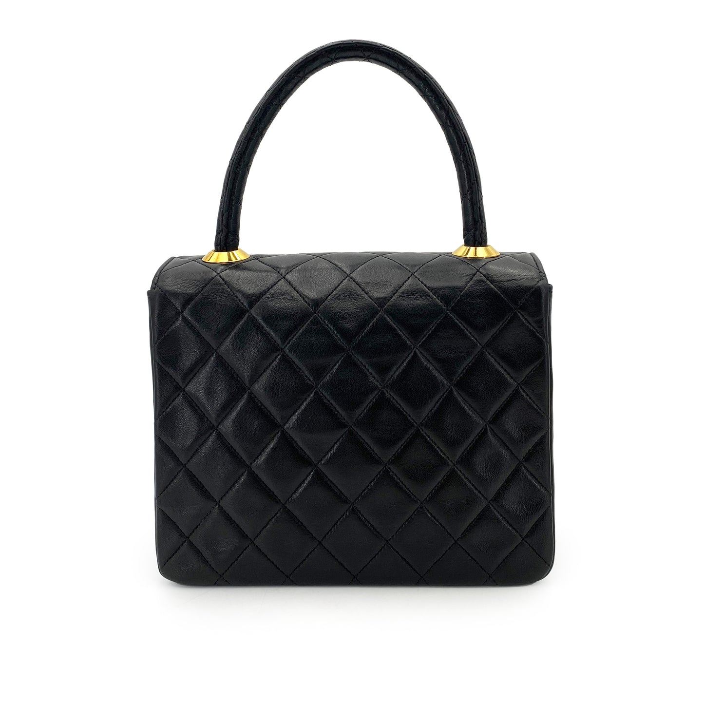 CHANEL VINTAGE MATELASSE HAND BAG BLACK LAMB SKIN 90250015