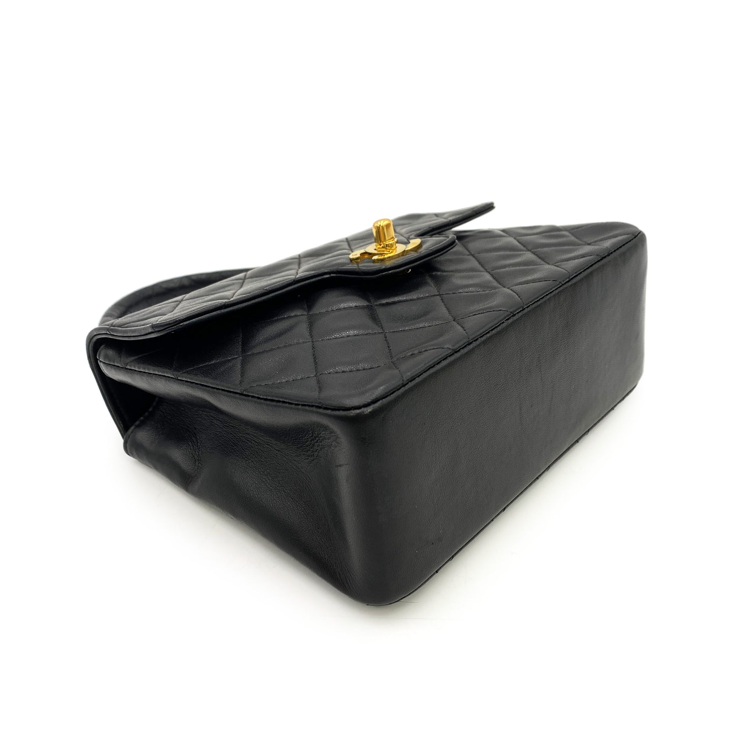 CHANEL VINTAGE MATELASSE HAND BAG BLACK LAMB SKIN 90250015
