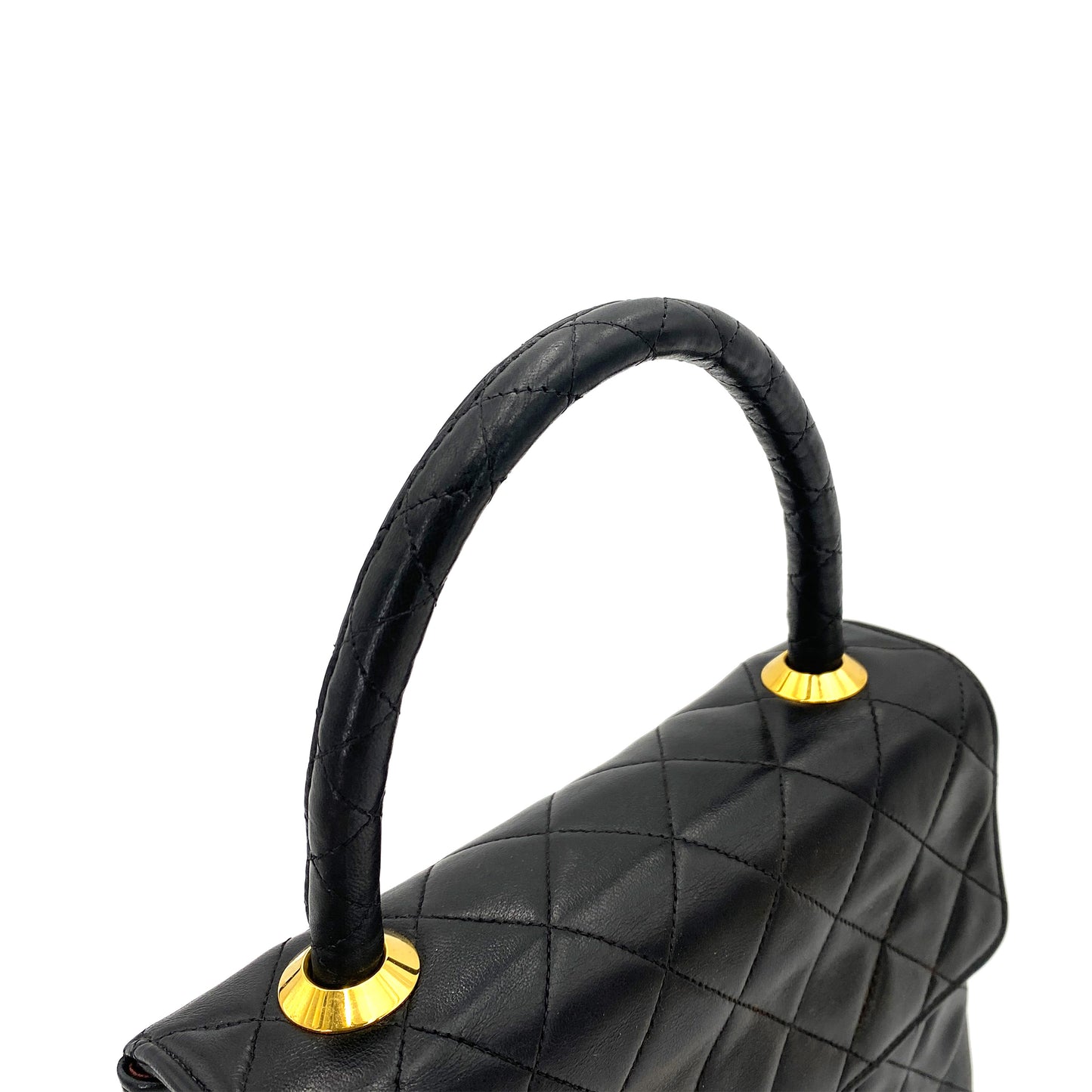 CHANEL VINTAGE MATELASSE HAND BAG BLACK LAMB SKIN 90250015