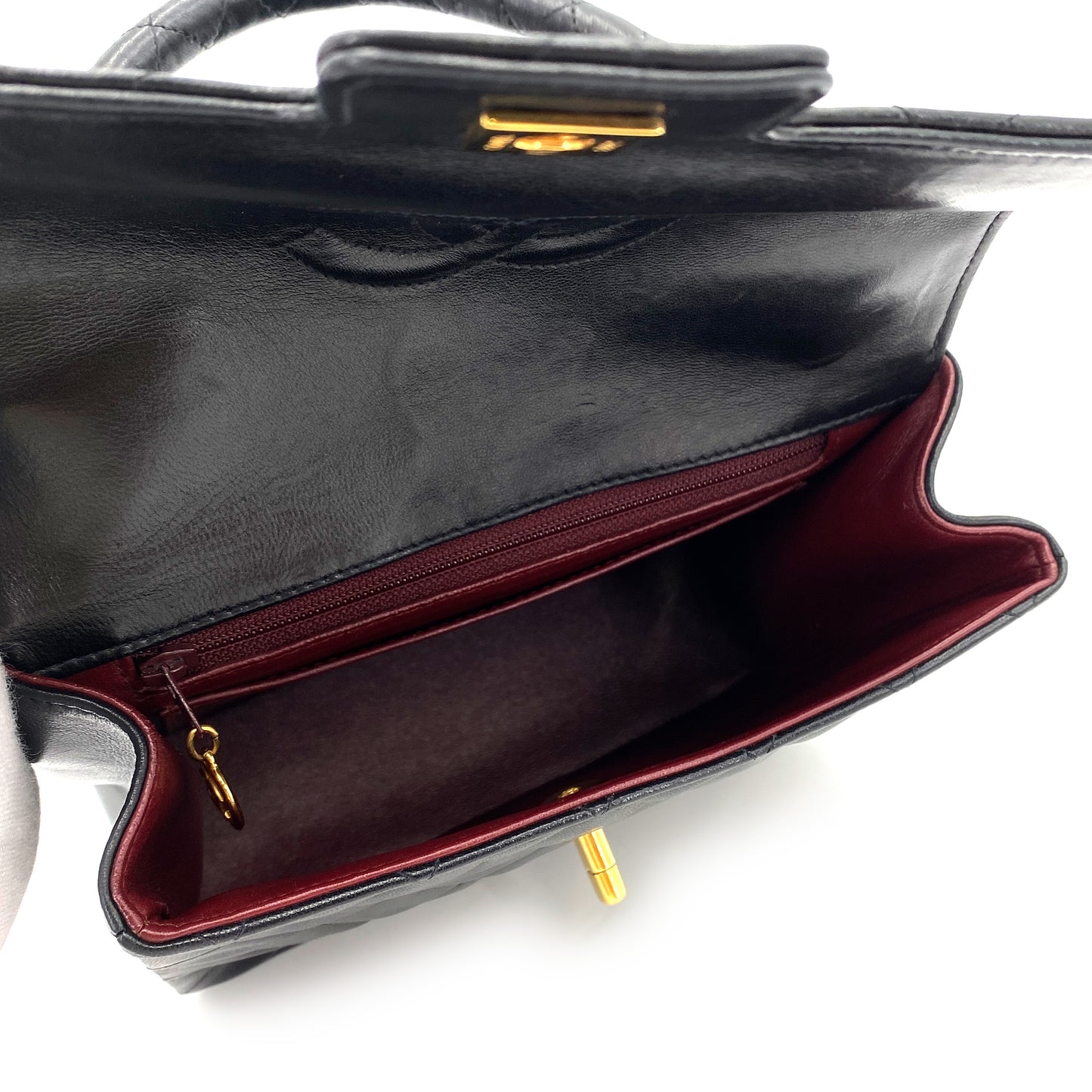 CHANEL VINTAGE MATELASSE HAND BAG BLACK LAMB SKIN 90250015