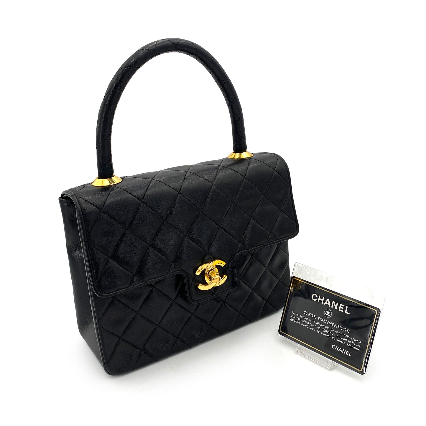 CHANEL VINTAGE MATELASSE HAND BAG BLACK LAMB SKIN 90250015