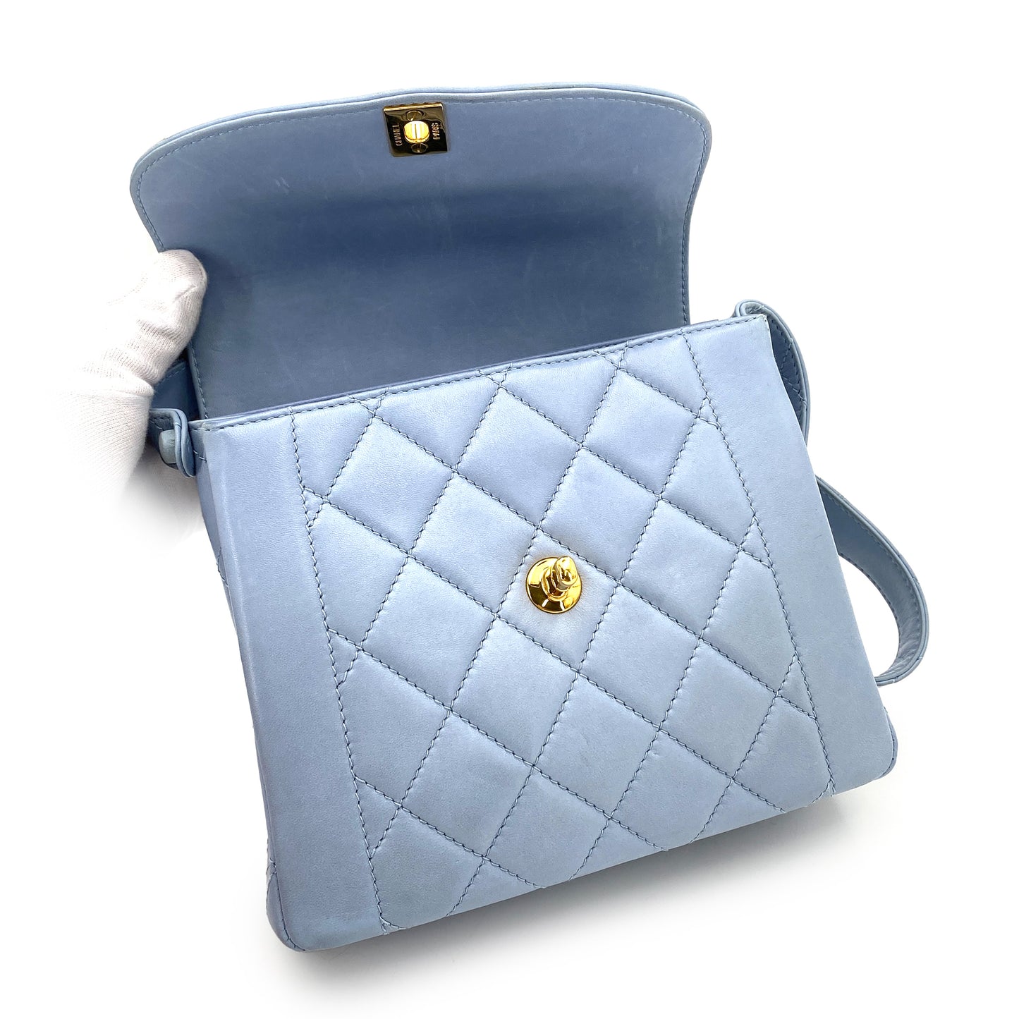 CHANEL VINTAGE MATELASSE SHOULDER BAG BLUE LAMB SKIN 90250071