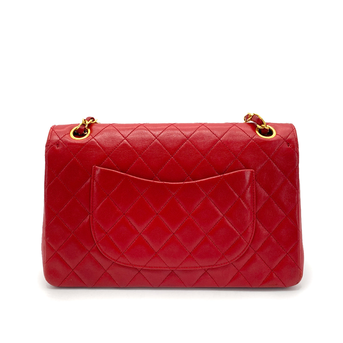 CHANEL VINTAGE STRAIGHT FLAP CHAIN SHOULDER BAG RED LAMB SKIN 90250072